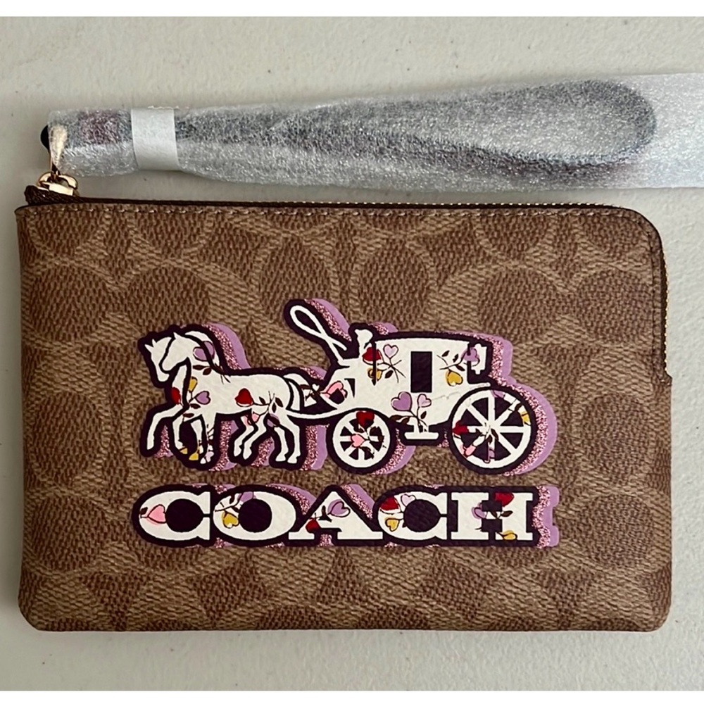 Coach Brown Wristlet with Pink Accents